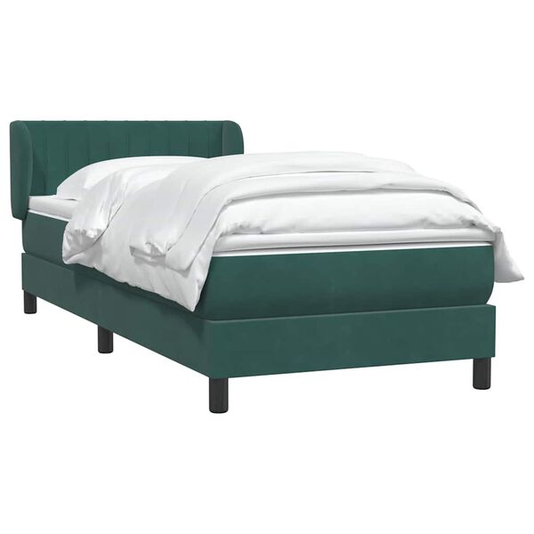 vidaXL Pat box spring cu saltea, verde &icirc;nchis, 80x210 cm, catifea
