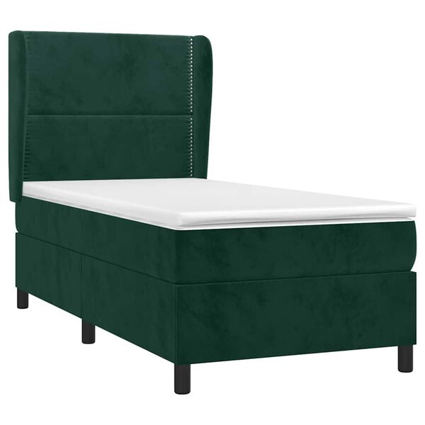 vidaXL Pat box spring cu saltea, verde &icirc;nchis, 90x200 cm, catifea