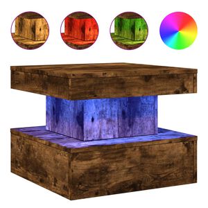 vidaXL Măsuță de cafea cu lumini LED, stejar fumuriu, 50x50x40 cm