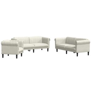 vidaXL Set de canapele, 3 piese, crem, catifea