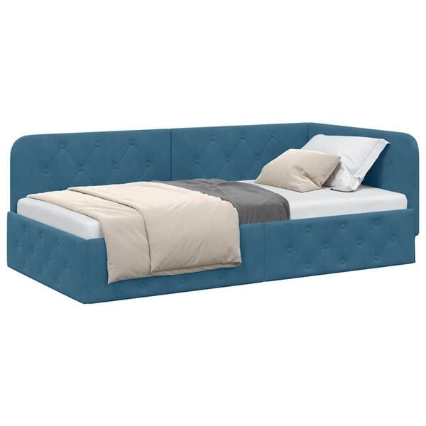 vidaXL Cadru de pat colțar cu headboard albastru 90 x 190 cm Catifea