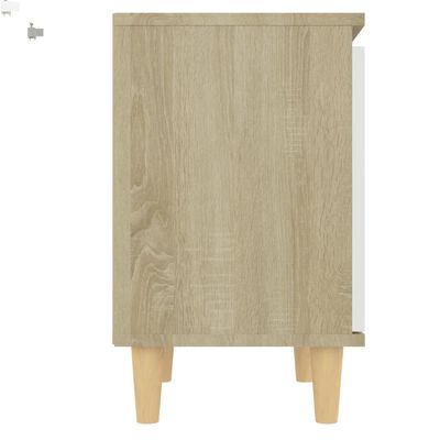vidaXL Noptieră cu picioare lemn masiv alb/stejar Sonoma 40x30x50 cm