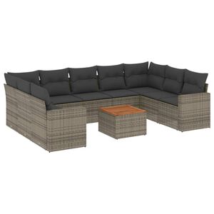 vidaXL Set mobilier de grădină cu perne, 10 piese, gri, poliratan