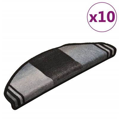 vidaXL Covorașe scări autoadezive, 10 buc., negru și gri, 65x21x4 cm