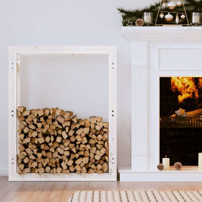 vidaXL Rastel pentru lemne de foc, alb, 80x25x100 cm, lemn masiv pin