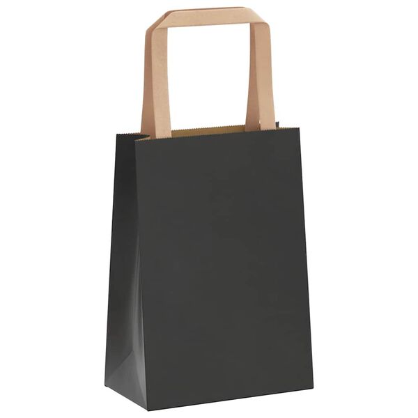 vidaXL Pungi de h&acirc;rtie 250 buc cu m&acirc;nere negre 15x8x21 cm