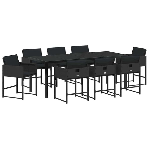 vidaXL Set de masă pentru grădină 9 pcs Negru poliratan