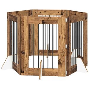 vidaXL Poartă pentru c&acirc;ini cu suporturi 6 pcs Lemn vechi 60 x 80 cm