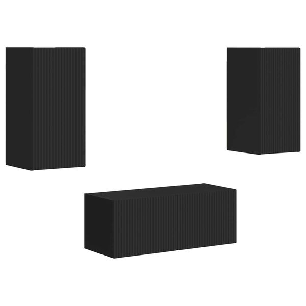 vidaXL Set comodă TV Pe perete 2 pcs Negru Lemn compozit