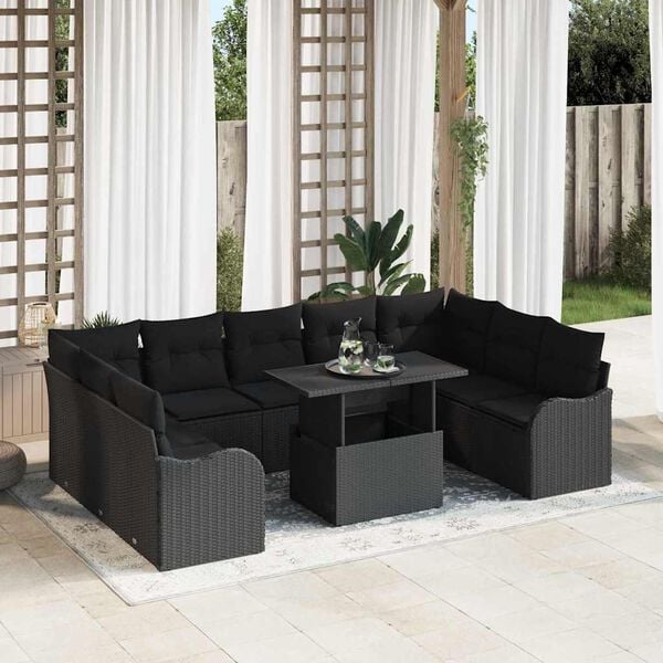 vidaXL Set de canapele pentru grădină 10 pcs Negru Rattan poli