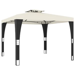 vidaXL Foișor cu acoperiș dublu, crem, 2,98x2,98 m, oțel
