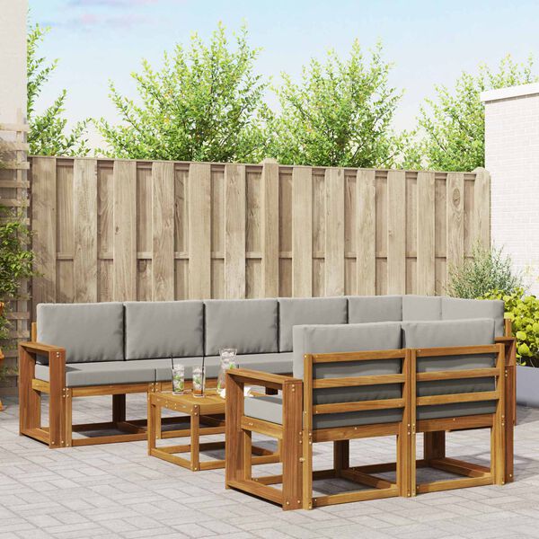 vidaXL Set de canapele de exterior 9 pcs Gri natural și deschis