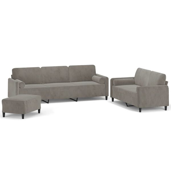 vidaXL Set canapea perne/perne decorative 3 piese gri deschis catifea