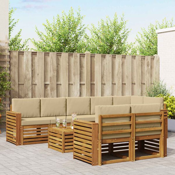 vidaXL Seturi de canapele 9 pcs Natural și Bej Lemn Solid de Acacia