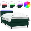 vidaXL Pat cu arcuri cu saltea și LED, verde &icirc;nchis, 90x210 cm, catifea