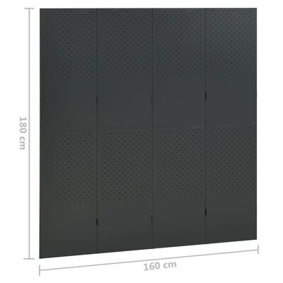 vidaXL Paravan de cameră cu 4 panouri, antracit, 160x180 cm, oțel