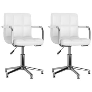 vidaXL Scaune de bucătărie pivotante, 2 buc., alb, piele artificială