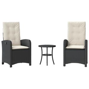 vidaXL Set bistro cu perne, 3 piese, negru, poliratan