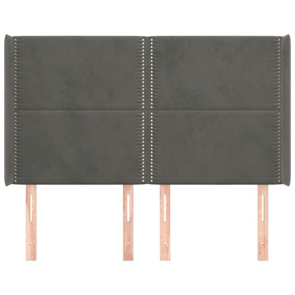 vidaXL Tăblie de pat cu aripioare gri &icirc;nchis 147x16x118/128 cm catifea