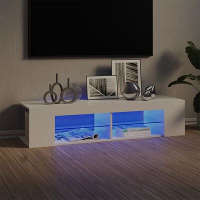 vidaXL Comodă TV cu lumini LED, alb extralucios, 135x39x30 cm