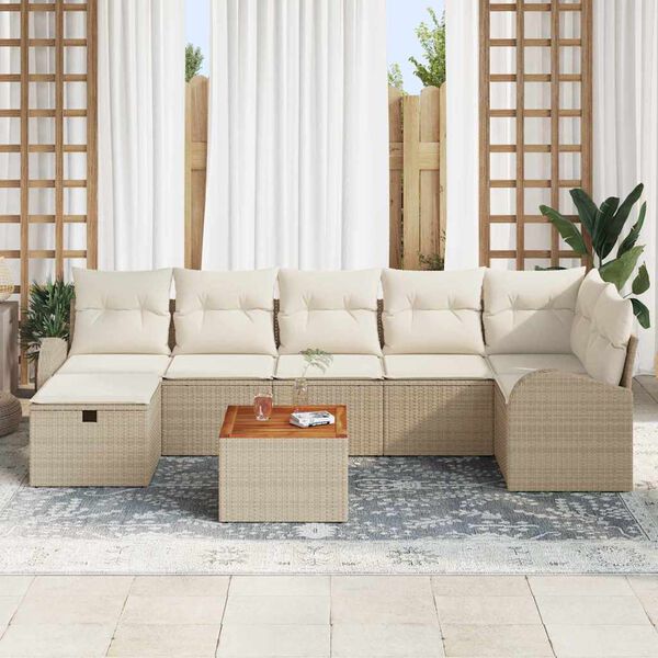 vidaXL Set de canapele pentru grădină cu pernă 8 pcs Bej Rattan poli