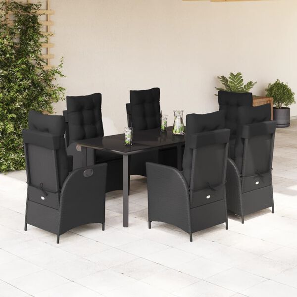 vidaXL Set mobilier de grădină cu perne, 7 piese, negru, poliratan