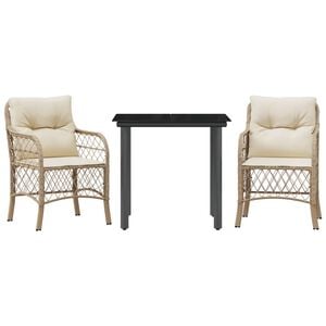 vidaXL Set bistro cu perne, 3 piese, bej, poliratan