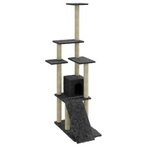 vidaXL Ansamblu pisici cu st&acirc;lpi din funie de sisal, gri &icirc;nchis,155 cm