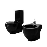 vidaXL Set de toaletă & bideu, negru, ceramică