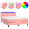 vidaXL Pat cu arcuri, cu saltea și LED, roz, 140x190 cm catifea
