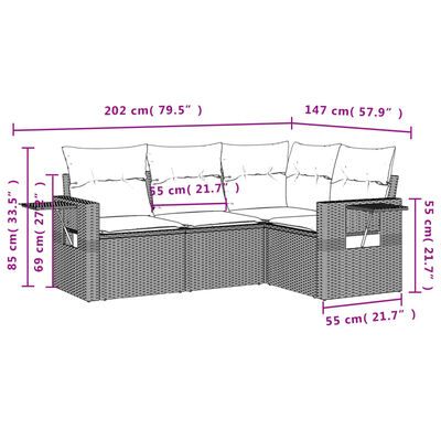 vidaXL Set canapele de grădină, 4 piese, cu perne, bej, poliratan