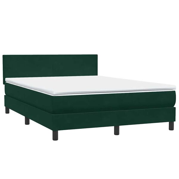 vidaXL Pat box spring cu saltea, verde &icirc;nchis, 160x210 cm, catifea