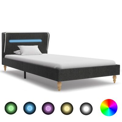 vidaXL Cadru de pat cu LED, gri închis, 90x200 cm, pânză de sac