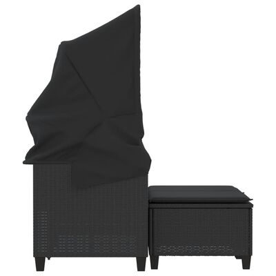 vidaXL Canapea de grădină cu baldachin și scaune, negru, poliratan