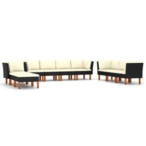 vidaXL Set mobilier de grădină cu perne, 10 piese, negru, poliratan