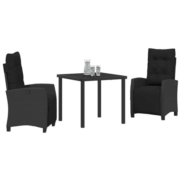 vidaXL Set de masă pentru grădină cu pernă 3 pcs Negru poliratan