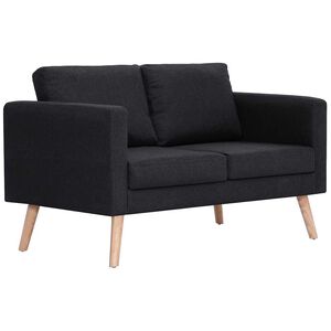 vidaXL Canapea cu 2 locuri, negru, material textil