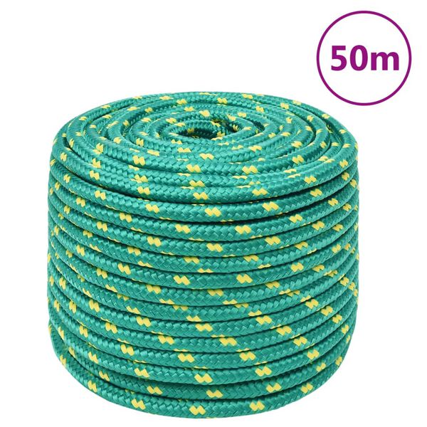 vidaXL Fr&acirc;nghie de barcă, verde, 12 mm, 50 m, polipropilenă
