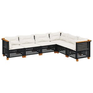 vidaXL Set mobilier de grădină cu perne, 6 piese, negru, poliratan