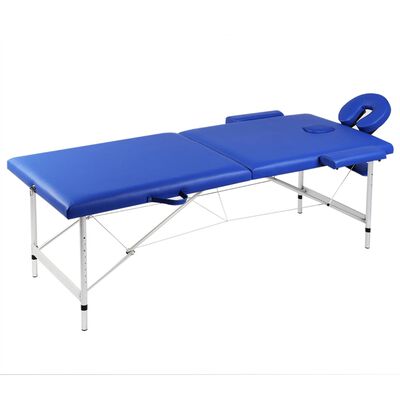 vidaXL Masă masaj pliabilă, 2 zone, albastru, cadru aluminiu