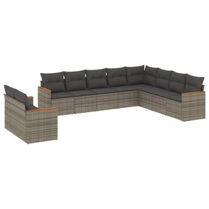 vidaXL Set mobilier de grădină cu perne, 10 piese, gri, poliratan