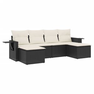 vidaXL Set mobilier de grădină cu perne, 6 piese, negru, poliratan