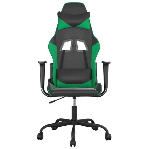 vidaXL Scaun de gaming de masaj, negru și verde, piele ecologică