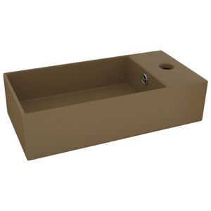 vidaXL Chiuvetă de baie cu preaplin, crem mat, ceramică