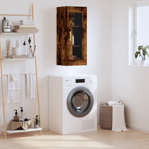 vidaXL Dulap montat pe perete, stejar fumuriu, 34,5x34x90 cm