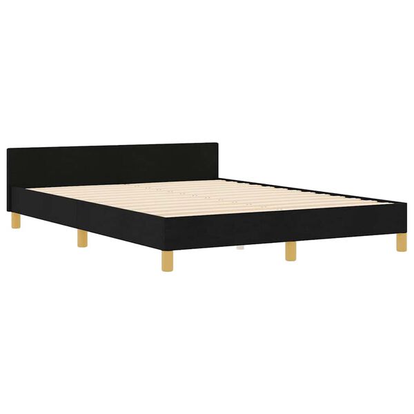 vidaXL Cadru de pat cu headboard Negru 140 x 190 cm țesătură