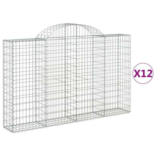 vidaXL Coșuri gabion arcuite 12 buc, 200x30x120/140cm, fier galvanizat