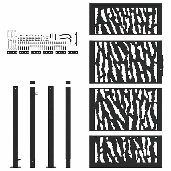 vidaXL Poartă de grădină neagră 100x175 cm, model cu urme din oțel