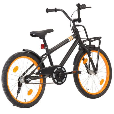 vidaXL Bicicletă copii cu suport frontal, negru și portocaliu, 20 inci