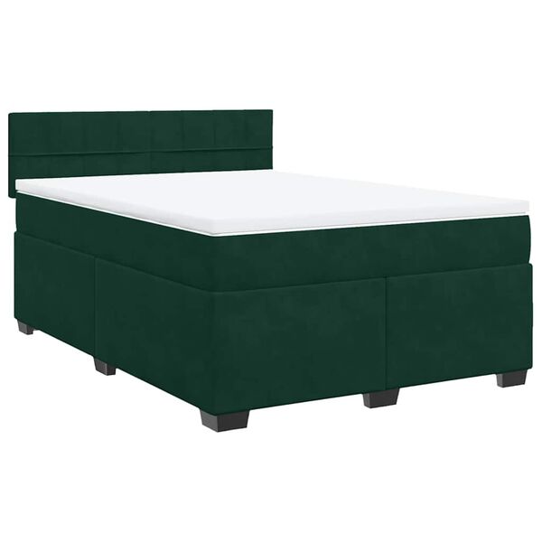vidaXL Pat box spring cu saltea, verde &icirc;nchis, 140x190 cm, catifea
